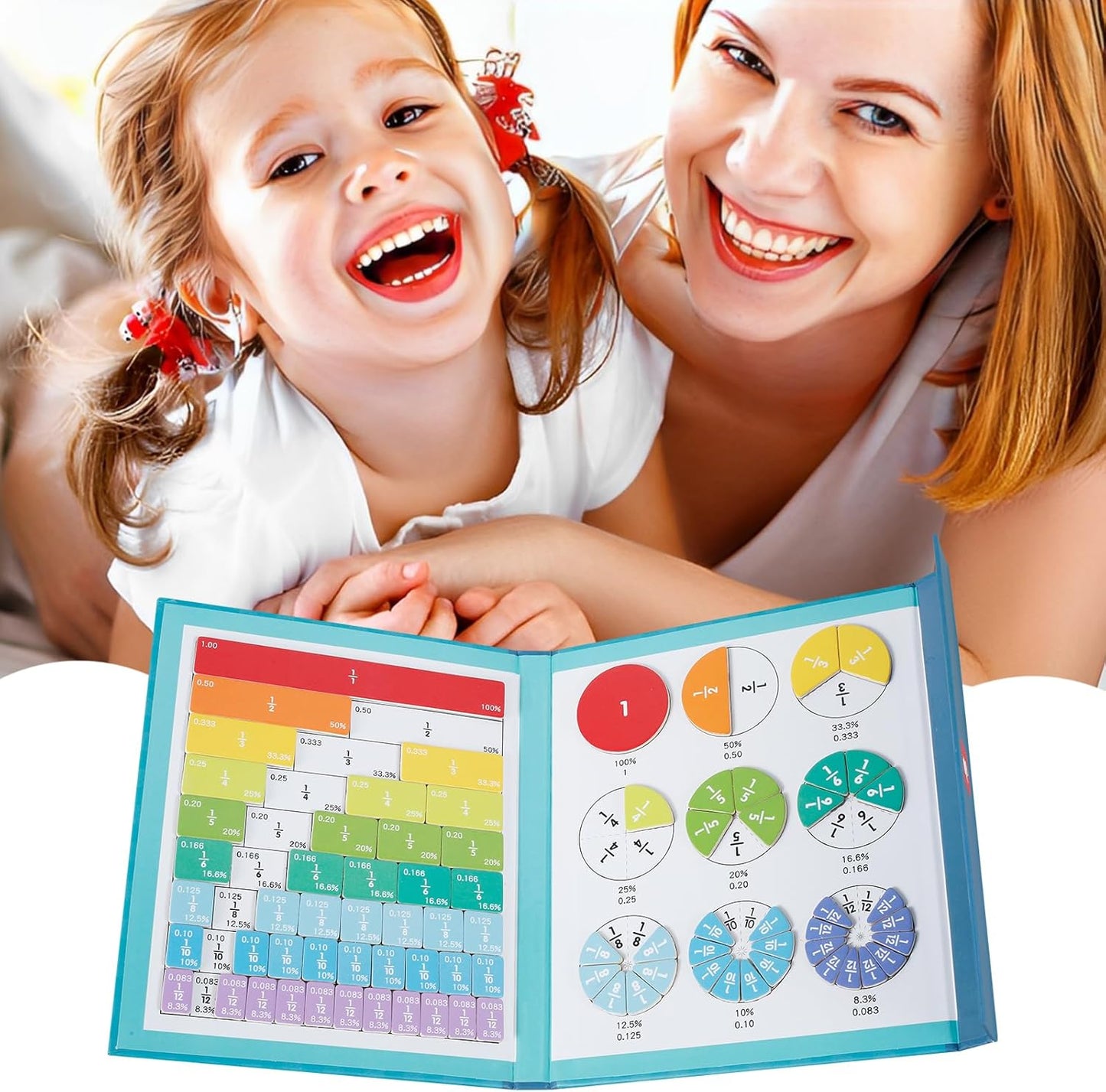 Magnetic Fraction Tiles, Magnetic Fraction Tiles Circles with Pen, Early Educational Portable Magnetic Fraction Manipulatives, Foldable Bottom Board Magnetic Fraction Circles for Learning Math