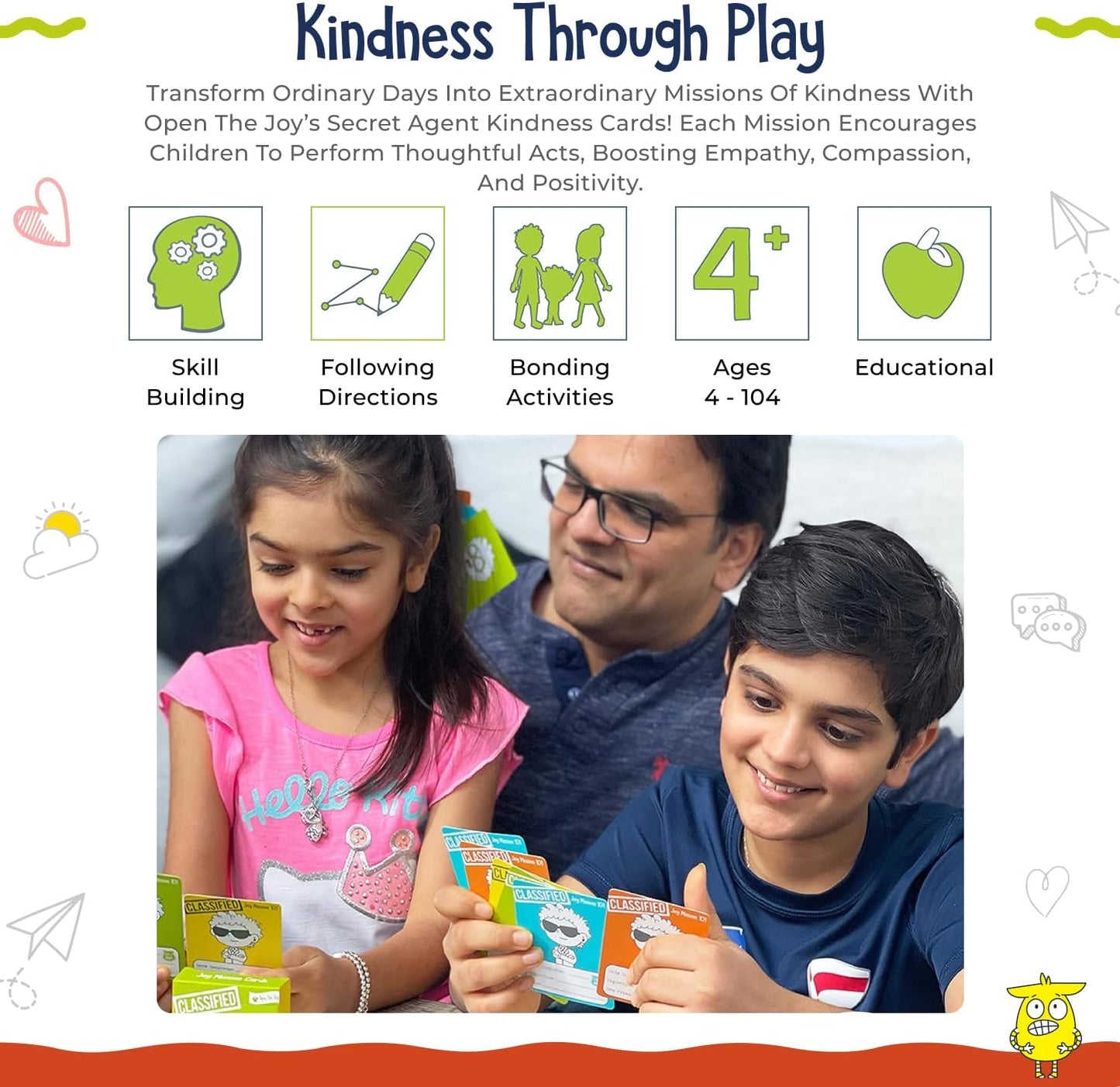 Open The Joy Kindness Mission Cards for Kids | 56 Secret Missions to Build Empathy, Compassion & Social Skills | Fun Screen-Free Activity Game for Families & Classrooms | Ages 4+ | SEL Learning Cards