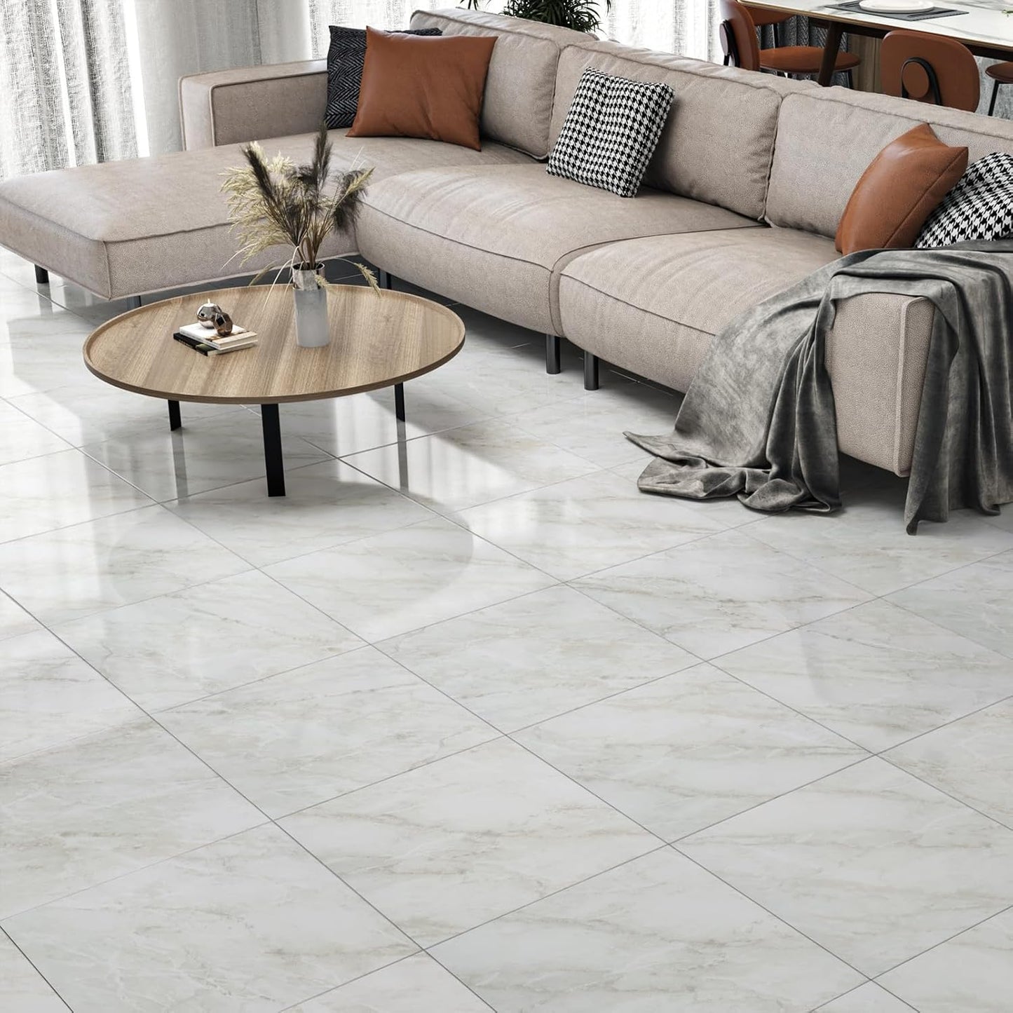 Wallercity White Marble Peel and Stick Vinyl Floor Tiles 6-Pack 12x12 Inches Self Adhesive Waterproof Flooring Planks for Bathroom Kitchen Bedrooms Stick on Floor Tiles Laminate Sheets Vinyl Flooring