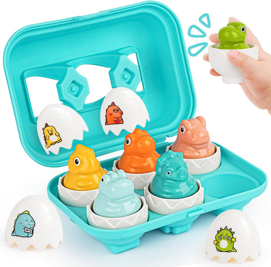 CPSYUB Matching Egg Toy 12 PCS for Toddlers Ages 1-3 Kids, Easter Eggs Shape & Color Recognition with Carton, Montessori Sensory Sorter Toddler Toys for Travel Play, Gifts for Year Old Baby (Yellow)