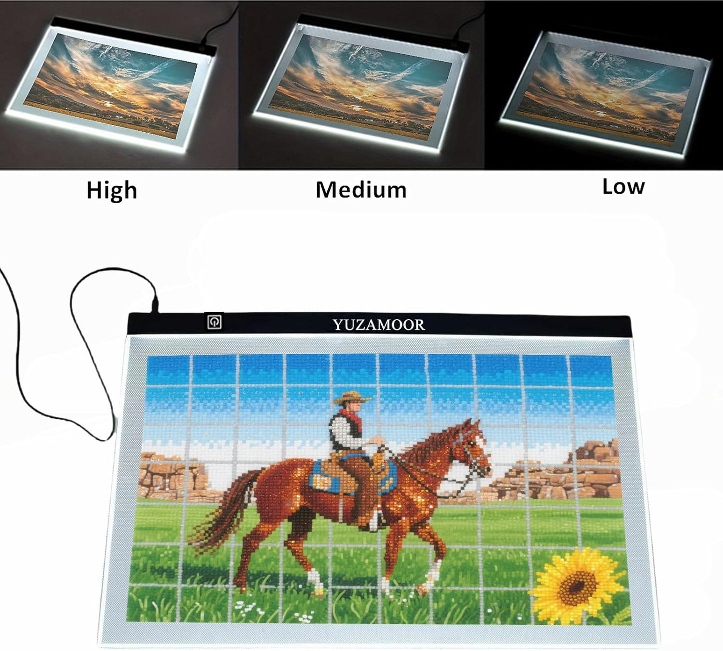A3 LED Light Pad for Diamond Art, Sketching, Painting - Adjustable Brightness, Sketching, Tracing - USB Powered Complete Art Light Board Kit with Pad Stands and Clips