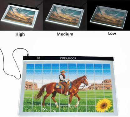 A3 LED Light Pad for Diamond Art, Sketching, Painting - Adjustable Brightness, Sketching, Tracing - USB Powered Complete Art Light Board Kit with Pad Stands and Clips