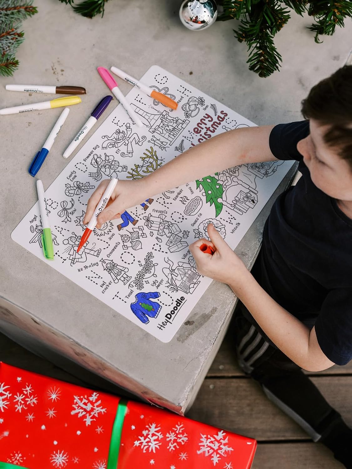 HeyDoodle Into The Wild Classic Doodle Mat – Reusable Silicone Alphabet Coloring Mat for Toddlers and Kids – Educational Animal Activity Pad with 9 Markers – Mess-Free Travel Toy – Ages 3-7