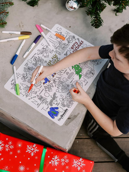 HeyDoodle Into The Wild Classic Doodle Mat – Reusable Silicone Alphabet Coloring Mat for Toddlers and Kids – Educational Animal Activity Pad with 9 Markers – Mess-Free Travel Toy – Ages 3-7