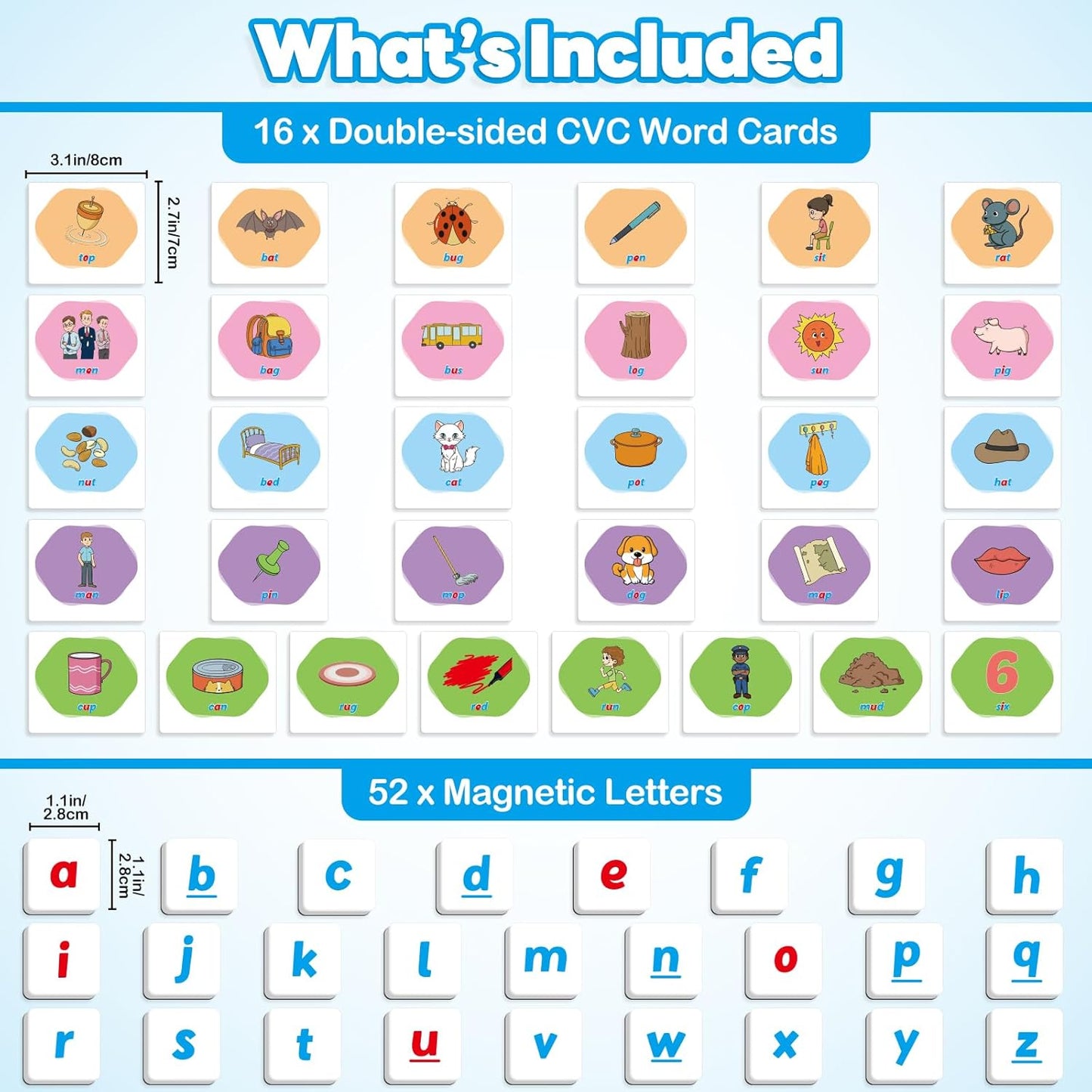 Kasfalci CVC Word Games,Magnetic Letters & Flash Cards,Phonics Games,Alphabet Learning Toys, Refrigerator Fridge ABC Magnets for Kids,Speech Therapy Toys for Toddler,Spelling for Preschool Classroom