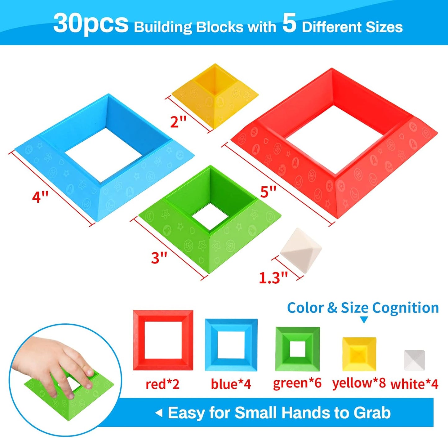 Hieoby Montessori Toys for 1 2 3 4 Year Old Boys Girls Toddlers Preschool Learning Activities 30Pcs Building Blocks Stacking Educational Toys STEM Sensory Gifts for Kids Age 1-2 2-4