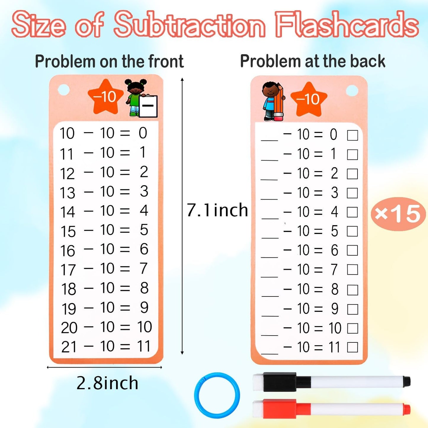 0-12 Multiplication Flash Cards, Large Educational Math, Times Table Flashcards Chart, with 15 Cards, 2 Dry Erase Markers, 1 Rings, Educational Multiplication for Classroom Home