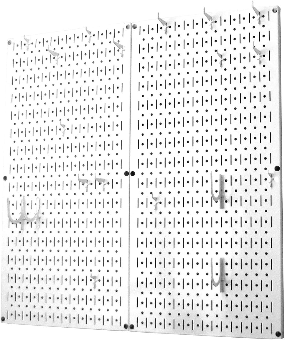 Wall Control Kitchen Pegboard Organizer Pots and Pans Storage Rack Organization Kit with Green Pegboard and White Accessories