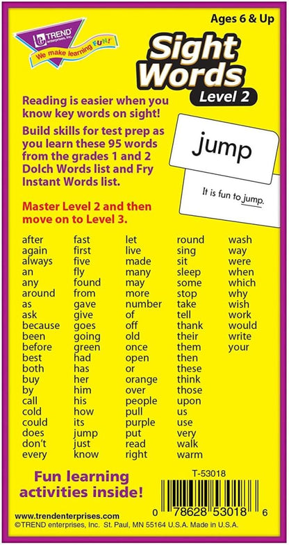 Trend Enterprises: Sight Words Level 2 Skill Drill Flash Cards, Dolch and Fry Words, Sentence Context, Great for Skill Building and Test Prep, 96 Cards Included, for Ages 6 and Up