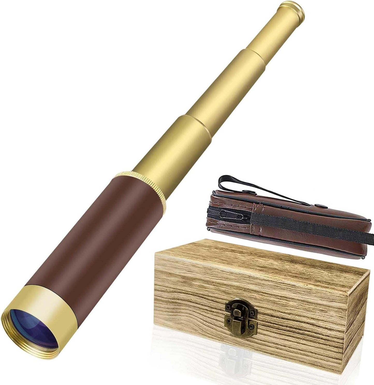 Pirate Monocular Telescope for Kids & Adults 25x30 High Powered Zoomable Collapsible Brass Handheld Waterproof Telescope Monocular for Cruise Ship Travel Watching Games Hiking Hunting