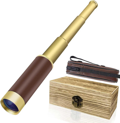 Pirate Monocular Telescope for Kids & Adults 25x30 High Powered Zoomable Collapsible Brass Handheld Waterproof Telescope Monocular for Cruise Ship Travel Watching Games Hiking Hunting