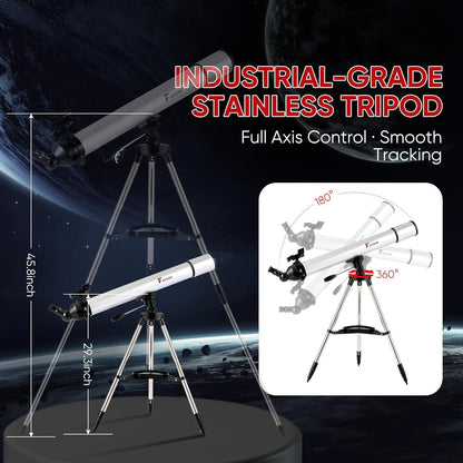 Telescope for Kids & Adults – 80mm Refractor Telescope with 600mm Focal Length, Tripod, Barlow Lens & Phone Adapter High Powered Astronomical Telescopes for Beginners, Telescopio para Adults