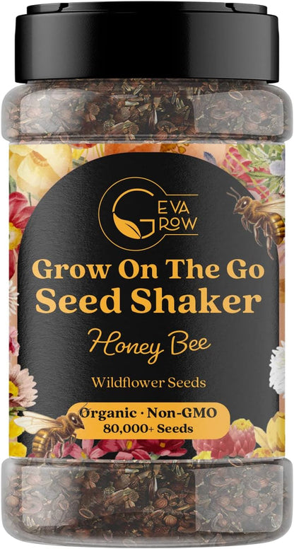 Mini Wildflower Seed Shaker - Save The Bees Seed Mix, by GevaGrow | 80,000+ Seeds | Pollinator & Bee Attracting Flower Seeds Bulk for Planting in Pots & Outdoor Gardens | 2 Ounce