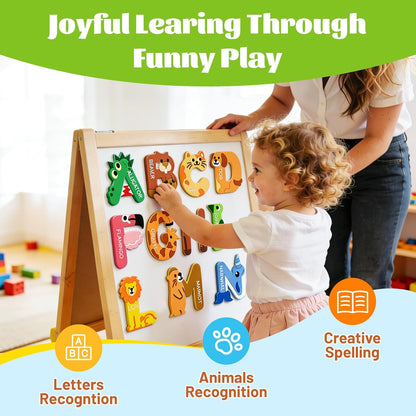 Soft Rubber Magnetic Letters with Thicker Full Back, Big Size Animal Alphabet Magnets for Fridge,Cute ABC Letter Fridge Magnets for Pre-School Learning Tools Birthday Present