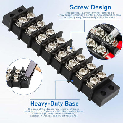 3sets 10 Position Terminal Strips， Dual Screw Terminals Block Strip with 16-14AWG Insulated Fork Wire Connectors for Electrical Wiring