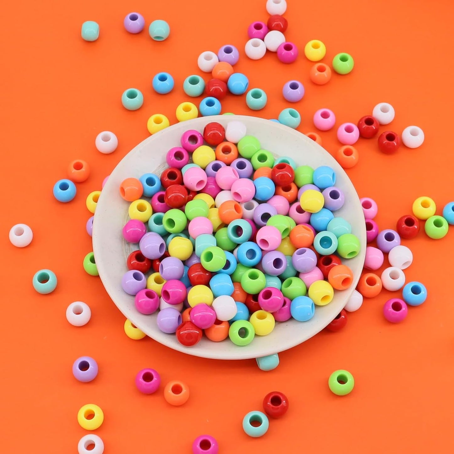160pcs 12mm Plastics Acrylic Beads Mix 10 Color Large Hole Hair Beads(Hole:5.5mm)