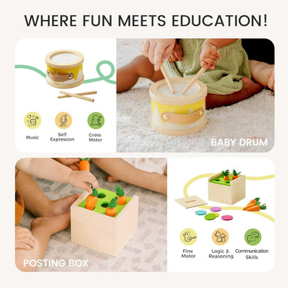 Tiny Land Montessori Toy Set for Babies 7-9 Months Senser Play Kit - 5-in-1 Wooden Learning Toys with Object Permanence Box, Sensory Ball, Stacking Cups and Mirror Puzzle,Body Board Book