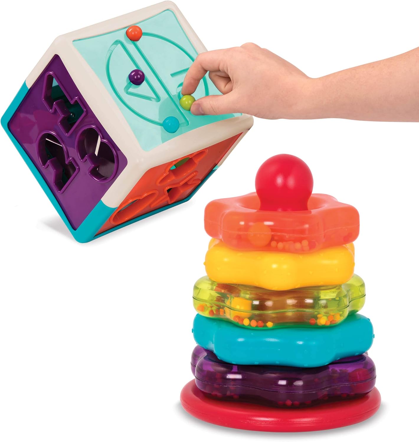 Battat – Shapes, Numbers & Letters – Toddler Sorting Activity Cube – Dexterity Toy – Bead Maze – 2+ Years – Shape Sorter Cube