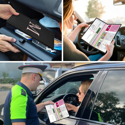 Letter Car Registration and Insurance Holder, with Magnetic Closure for License, Cards and Documents,Vehicle Glove Box Car Organizer, Interior Car Accessories for Women Men (I)
