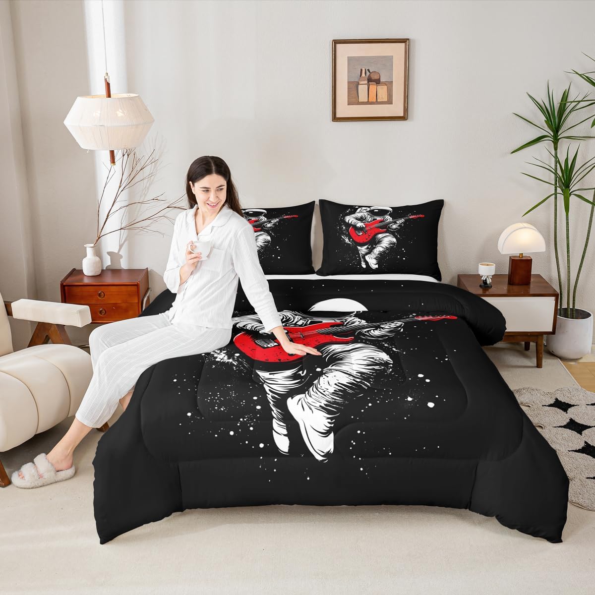 Erosebridal Drum Kit 3D Print Kids Comforter Sets Rock Music Themed Full Bedding Set for Boys Girls Musical Pattern Comforter Set,Colorful Retro Style Quilt Duvet 3 Pcs