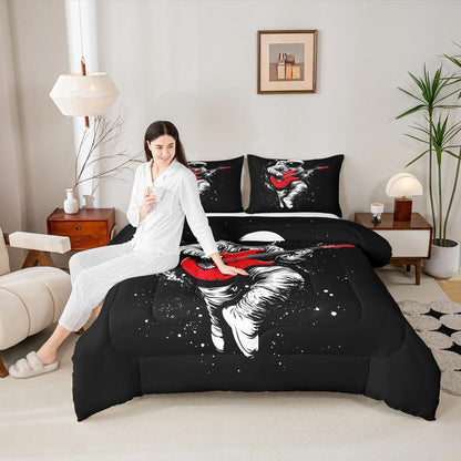 Erosebridal Drum Kit 3D Print Kids Comforter Sets Rock Music Themed Full Bedding Set for Boys Girls Musical Pattern Comforter Set,Colorful Retro Style Quilt Duvet 3 Pcs