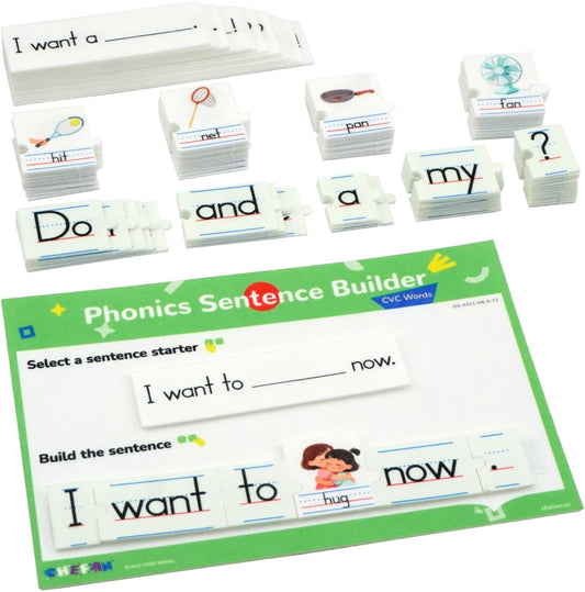 CHEFAN Sentence Building for Kids, Phonics Sentence Builder, CVC Word Games for Kids, Sight Words Flash Cards, Learn to Read Handwriting Practice, Preschool Kindergarten Homeschool & Speech Therapy