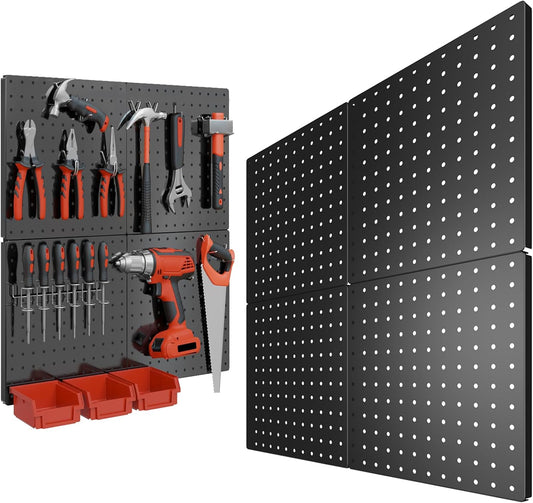 Peg Board, 4PCS Metal Pegboard Wall Organizer. Heavy Duty Pegboard, Peg Boards, Pegboard for Walls, White Pegboard for Garage Craft Room Workbench Office Kitchen Tool Organization, 12"*12"