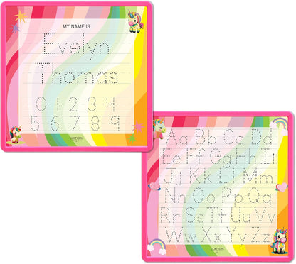 Kid's Name Tracing Board | Dry Erase Letter Tracing | Reusable Name Alphabet Tracing| Number Tracing | Personalized | Baby Unicorn Theme
