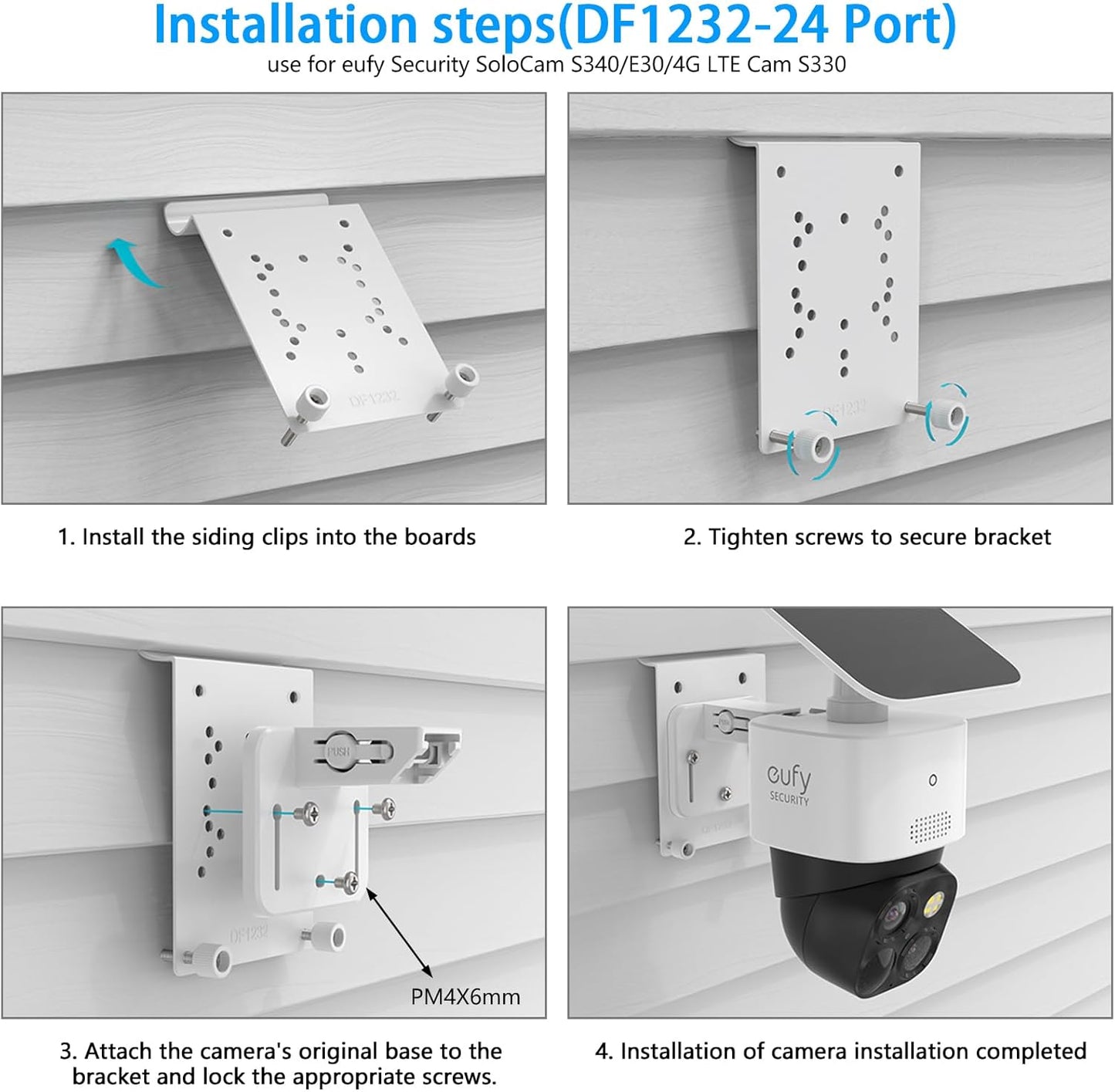 Vinyl Siding Mount for AOSU SolarCam D1 SE/Lite/Max,eufy Solocam S340/E30,Reolink Argus PT 3MP/4MP/5MP/2K/4K/8MP,ANSQUE Security Cameras (GU01/SA01), Cinnado B6 Security Camera Kit (White)
