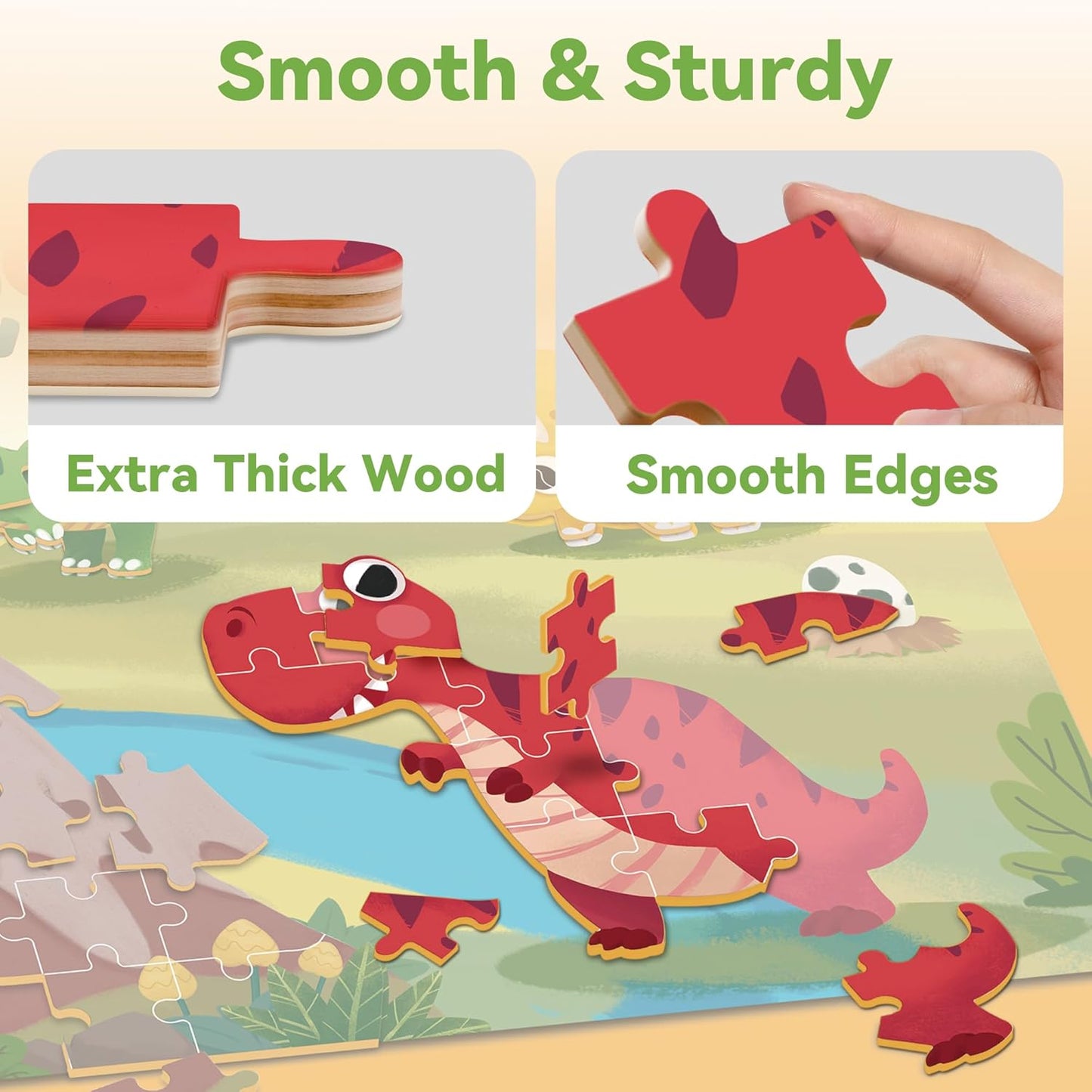 iPlay, iLearn Floor Puzzle for Kids Ages 3-5 4-6, Dinosaur Jigsaw Puzzle, 52Pcs Wooden Jumbo Dinos Animal Puzzles Game, Toddler Educational Learning Toy, Preschool Birthday Gifts for Boy Girl Child