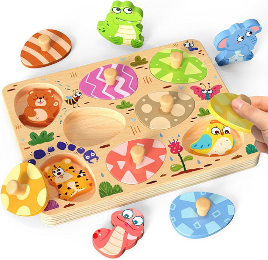 Zeoddler Wooden Puzzles for Toddlers, 8 Pcs Dinosaur Matching Egg Puzzle, Montessori Toys for Boy Girl Easter Birthday Gifts, Preschool Learning Activities & Educational Toys for Boys, Girls