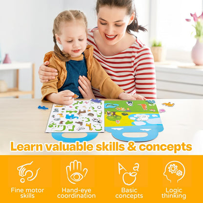 Magnetic Playset Portable Playboard, Cute Farmhouse Animal Reusable Magnets Sticker Books for Toddlers 3-5 Years, 34 PCS Refrigerator Magnets for Kids Girls Boys Perfect Preschool Learning Travel Toy