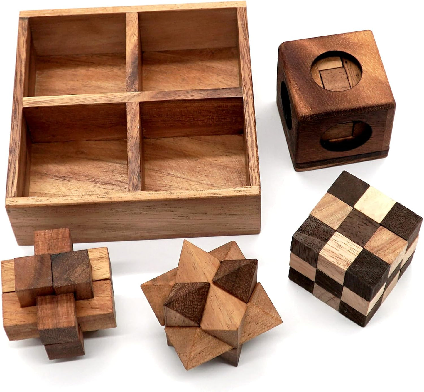 BSIRI 16 in 1 Wooden Brain Teaser Puzzles for Adults and Teens or Kids Interlocking 3D Mini Wood Mind Games Hand Puzzle Teasers Set Toys Coffee Table Games Gift
