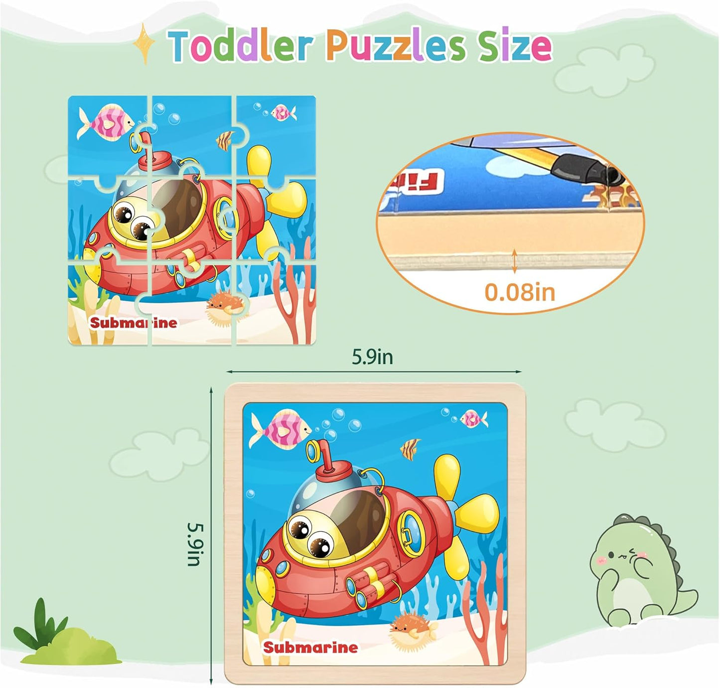 Wooden Animals Puzzles for Toddlers 2-4, 8 Pack 9 PCS Jigsaw Puzzles for Kids 2-4, Wooden Puzzles for Toddlers 3-5, Animal Puzzles for Kids 3-5, Preschool Puzzles Learning Educational Sets Toys