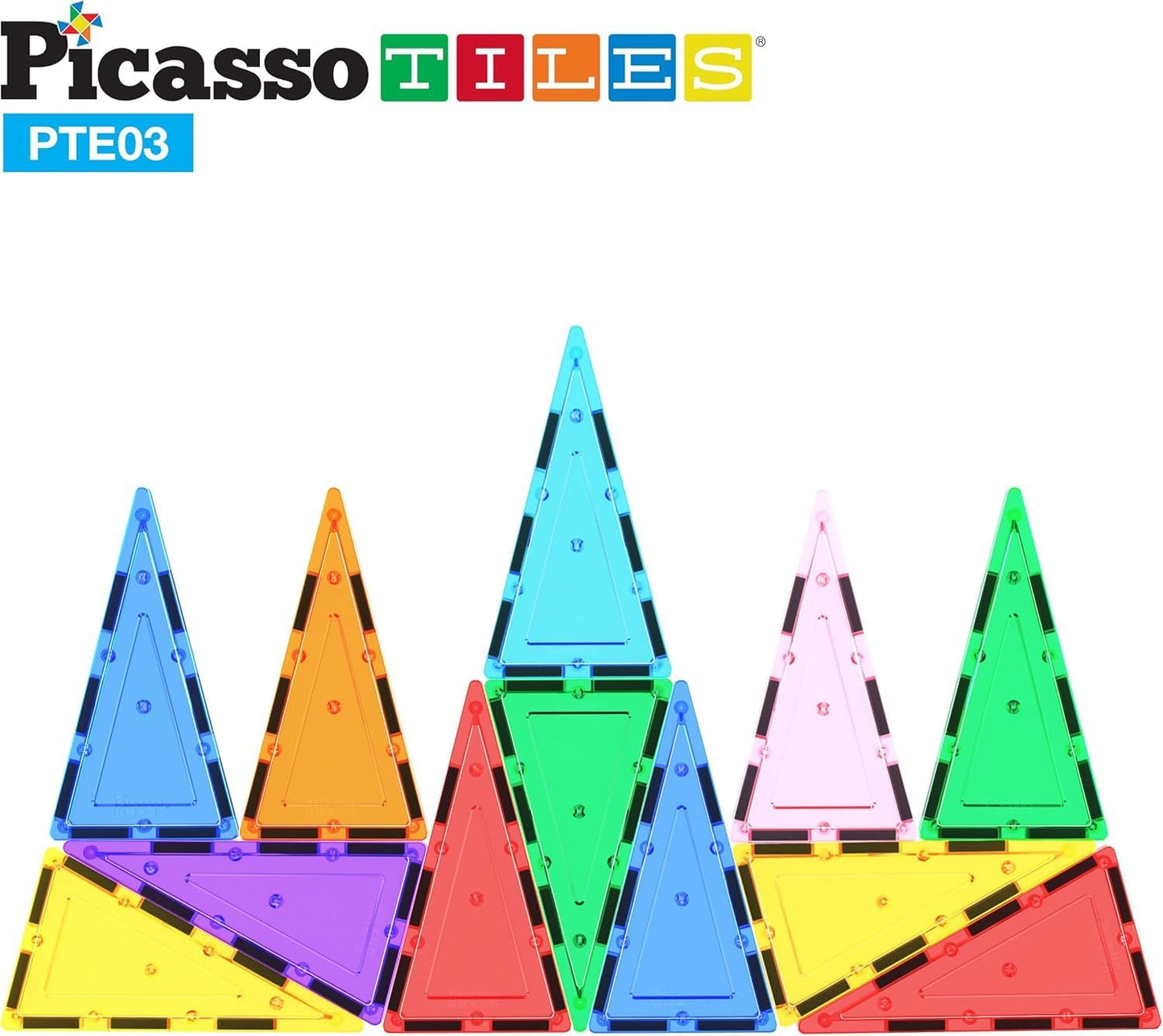 PicassoTiles 4pcs Magnetic Building Block Large Square Shape Magnet Tiles Construction Toy STEM Learning Kit Educational Playset Playboard Pretend Play Stacking Blocks Child Brain Development PTE09