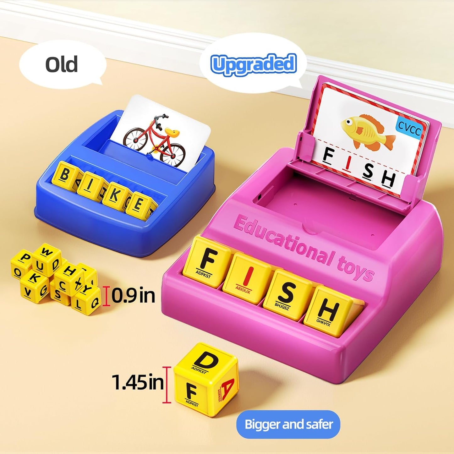 Montessori Matching Letter Game for Kids Ages 3-8 | Educational Learning Spelling Toys with Storage Function | Christmas Birthday Gifts for 3 4 5 6 Year Old Boys & Girls | Larger Blue (50% Bigger)