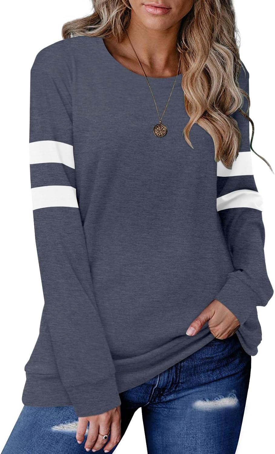 CRAZY GRID Womens Trendy Long Sleeve Shirts Casual Loose Soft Sweatshirt Fall Tops