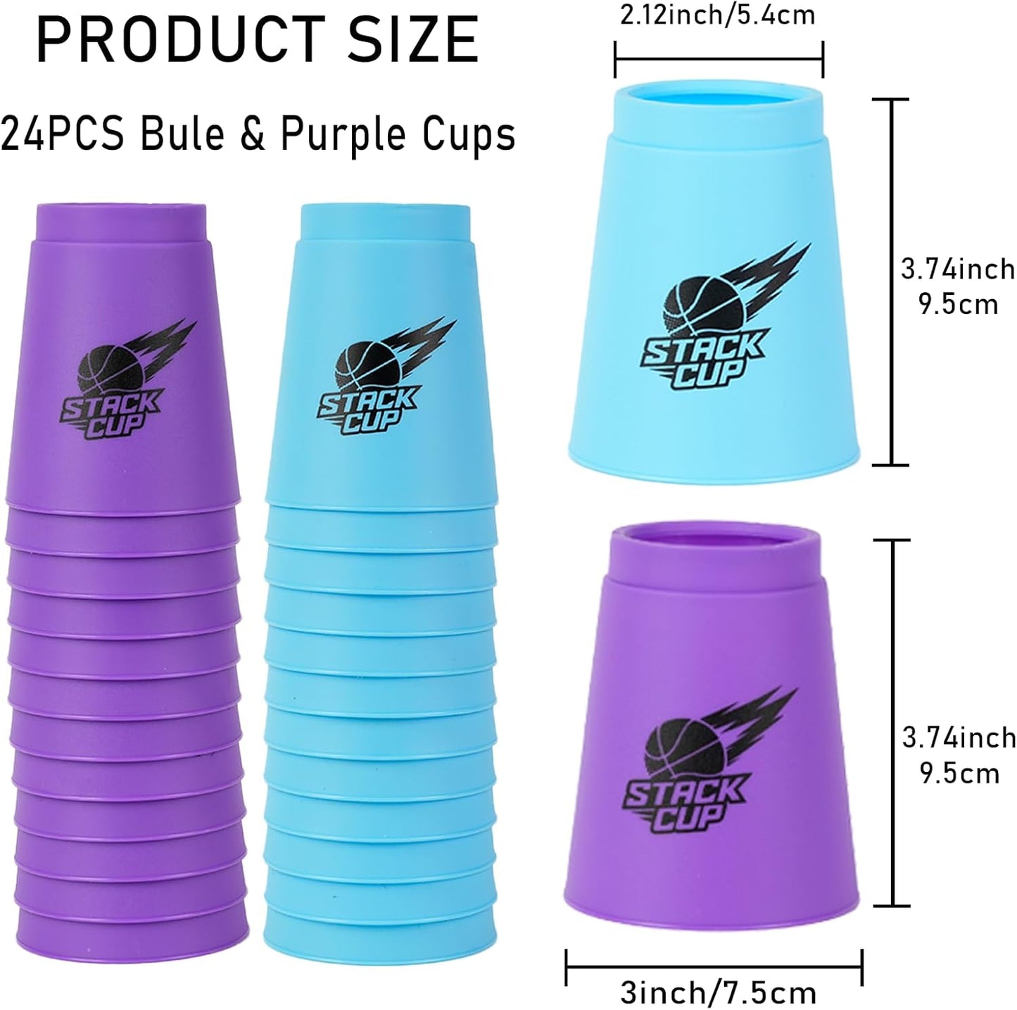 SEISSO Quick Stacking Cups, Stacking Cup Set Classic Stack Training Game Toys,12PCS Purple Stacking Cup Set for Boys Girls Kids