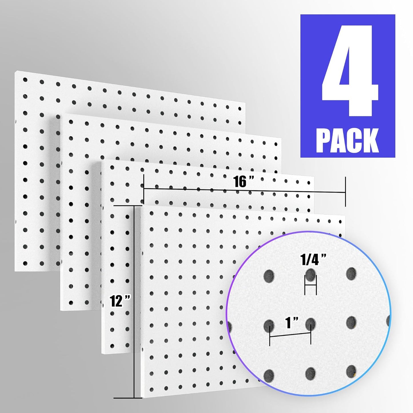 Spampur Peg Board, 4 Pack Metal PegBoard Organizer with Accessories, White Pegboard Panels with 50 Pcs Hooks and Baskets, Wall Organizer for Office, Craft Room Organization, Garage, Sewing Room