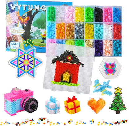 Vytung Fuse Beads Kit-4500pcs 24Colors(4 Glow in Dark) 3Pegboards 75 Patterns(15 Full Size) Perler Beads Compatible Kit