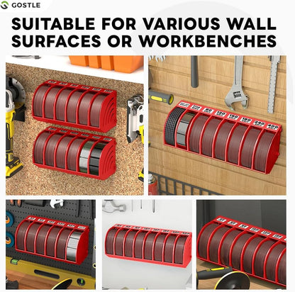 5 Inch Professional Sanding Discs Storage Bins - 8 Bins Set for Efficient Organization, Offset Snap-On Connection, Grit Classification, Space-Saving Design and Versatile Application, Red