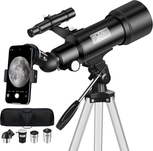 Telescope for Adult, 70mm Aperture 400mm Portable Telescope with Tripod, Finder Scope, Phone Adapter, Carrying Bag, Astronomical Refractors Telescopes for Kids Beginners Adults (White)