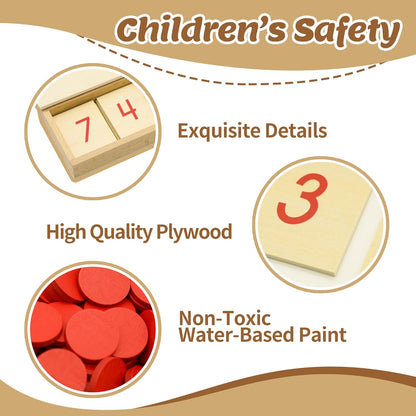 Montessori Wooden Math Counters with Number Cards & Chips 1-10 for Kids 3+ Years Old, Montessori Cards & Counters with Storage Box for Toddlers Math Learning, Preschool Math Toys for Classroom