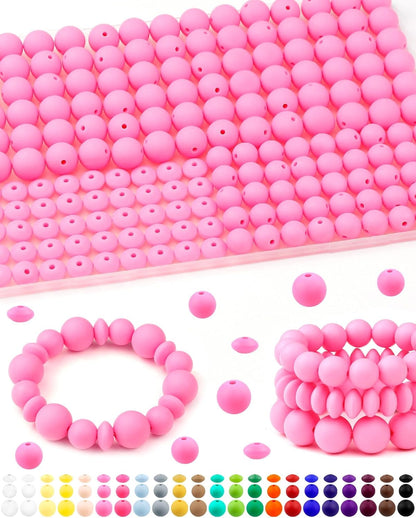 200Pcs FIVEIZERO Mixed Silicone Beads for Keychain Making, 12mm 15mm Round and 12mm Lentil Silicone Beads for Pens Bracelet Necklace DIY Crafts(Black)