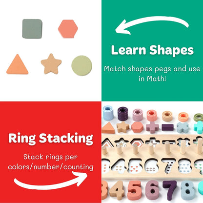 BEKILOLE Wooden Montessori Toys for Kids Toddler Number Puzzles Sorter Counting Shape Stacker Stacking Game Preschool Toys for Boy Girl Learning Education Math Blocks Year Old Girl Gifts (Macron)