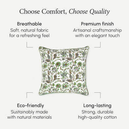 CPC 100% Cotton Throw Pillow Covers 18x18 Inch, Set of 2 Green Block Print Pattern Couch Pillow, Cute Boho Decorative Pillows for Living Room, Bedroom with Hidden Zipper- Agate Green