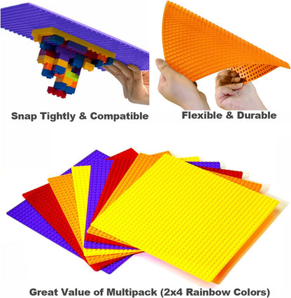 Building Bricks Baseplates Multipack 32x32 Stud, 8 Pack of Base Plates in Color of Black, Dark Grey, Light Grey & White, Foundation & Display for Building Blocks, 10x10 in. (25.5x25.5 cm)