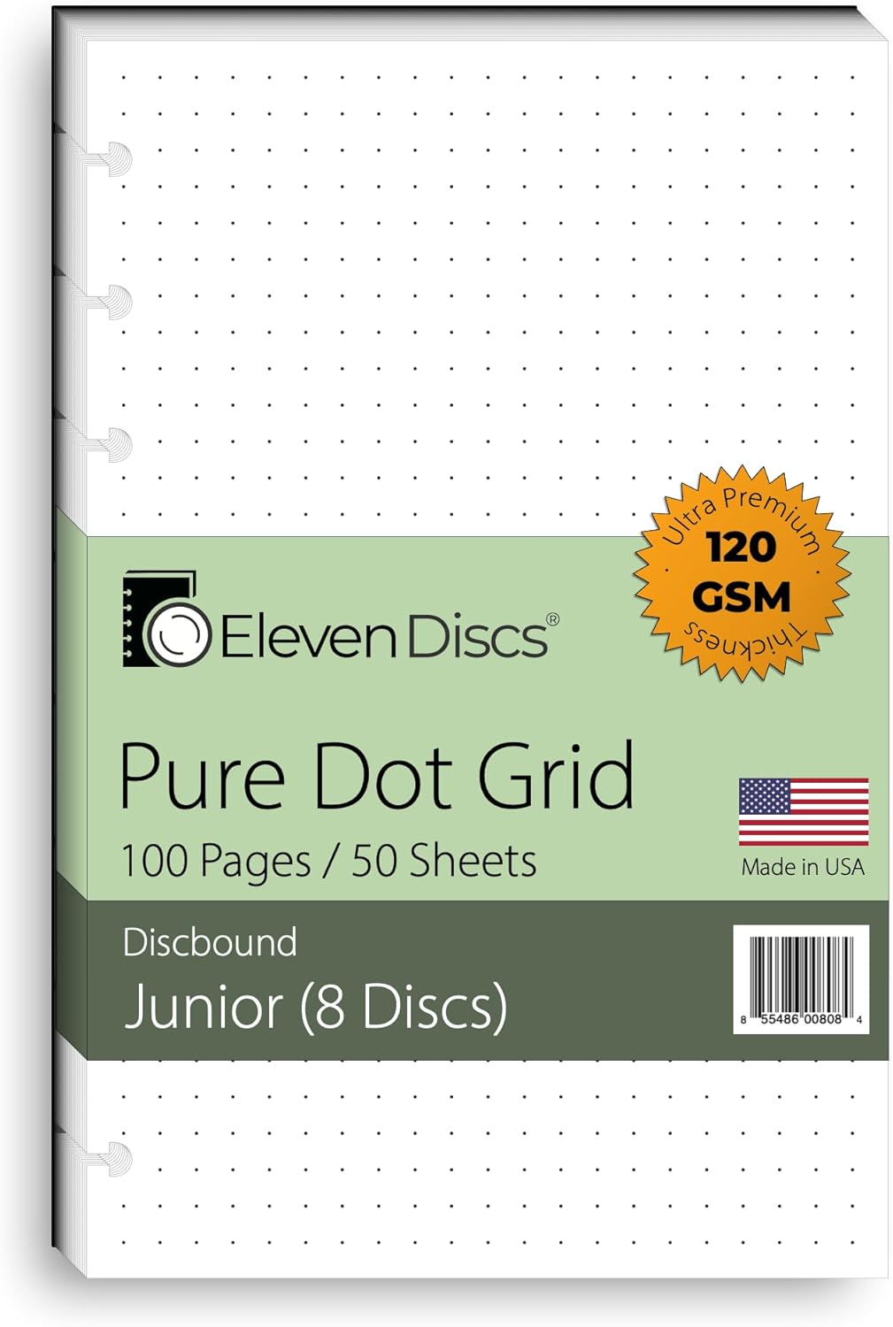 Eleven Discs Discbound Paper, Junior Size Mileage Log Sheets - Premium 120gsm Heavyweight Notebook & Planner Refills - 8 Discs, 5.5 x 8.5 in - Punched for Circa, Arc, TUL (50 Sheets)