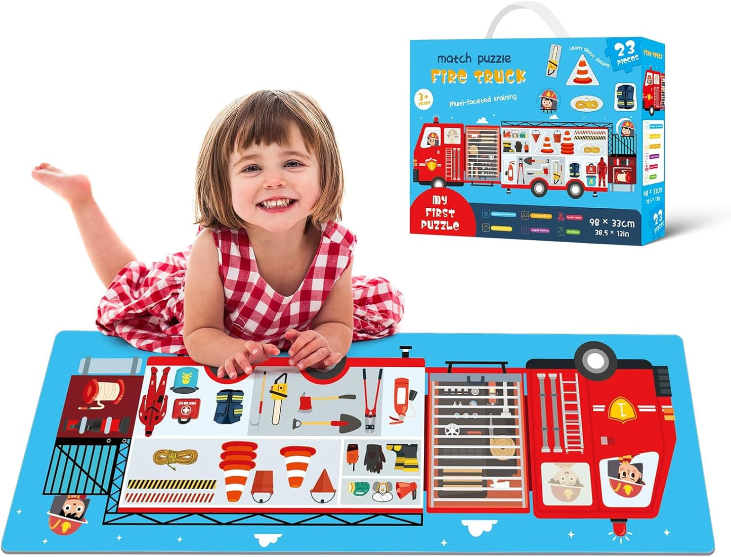 Jumbo Floor Puzzle for Kids,23 Piece Fire Truck Large Jigsaw Puzzles,Puzzle for Toddler Ages 3-5,Fun Educational Preschool Learning Toy Gift for Boys & Girls Ages 4-8