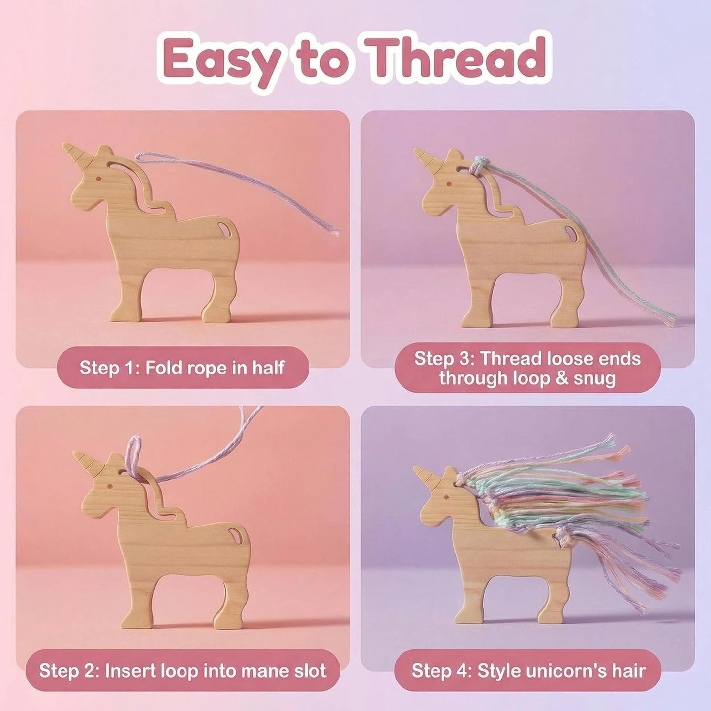 Eray Wooden Unicorn Lacing Montessori braiding Toys for Kids DIY Toy Plane Activities Car Travel Toy Educational Learning Threading for Fine Motor Skills